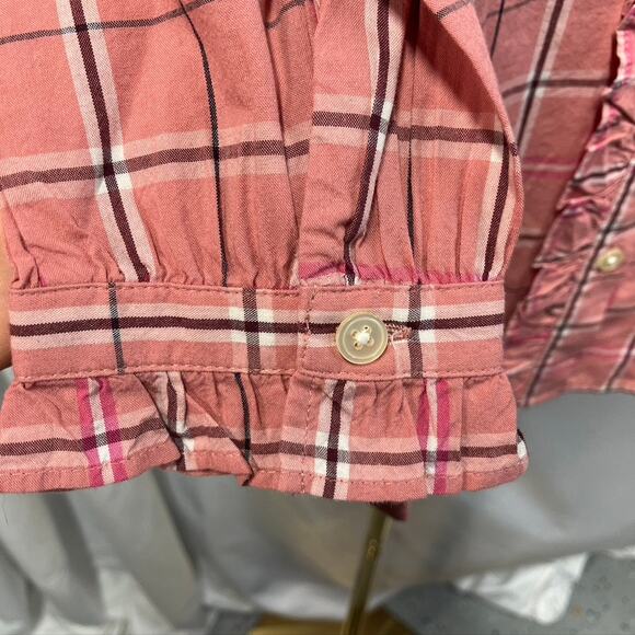 Loft Plaid Ruffle Button Up Blouse Pink Long Sleeve Women SP Preppy Spring New - Picture 5 of 15